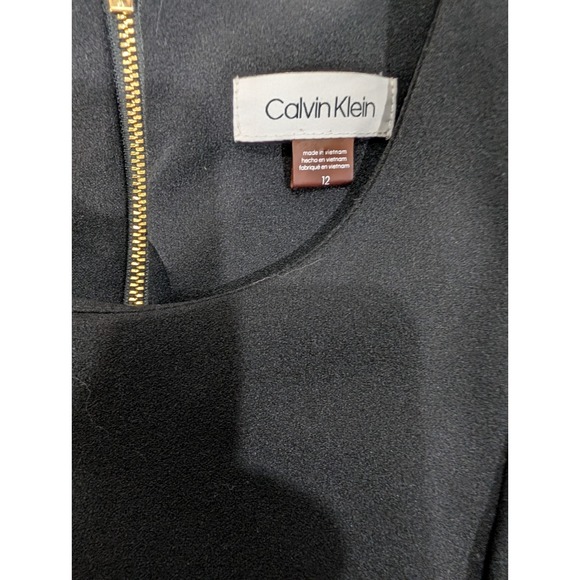 Calvin Klein Black Short Sleeve Jumpsuit Tie Waist Gold Back Zip Size 12 - Picture 7 of 11